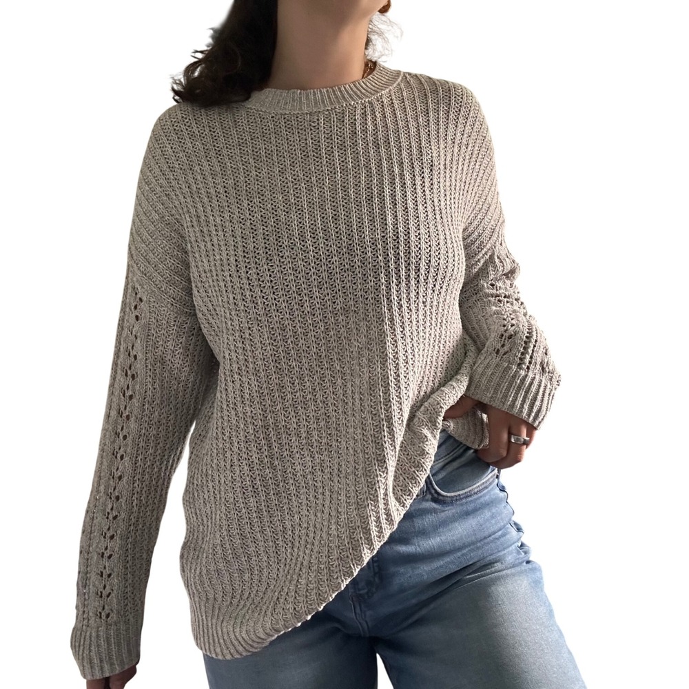 Unbranded Ribbed Pointelle Knit Sweater Womens Large Gray Oversized Pullover